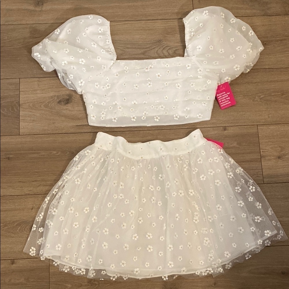 NWOT Buddy Love Cutie Skirt Top Set English Daisy Bridal White & Gold Medium - Picture 2 of 11